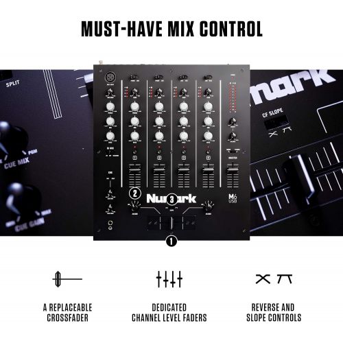 Numark M6 USB | 4-Channel DJ Mixer with On-Board Audio Interface, 3-Band EQ, Club-Ready Inputs, Microphone Input and Replaceable Crossfader with Slope Control