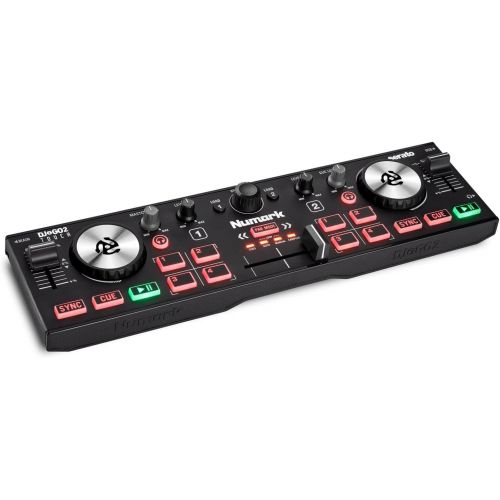  Numark DJ2GO2 Touch  Compact 2 Deck USB DJ Controller For Serato DJ with a Mixer/Crossfader, Audio Interface and Touch Capacitive Jog Wheels