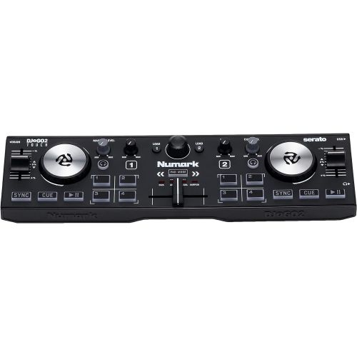  Numark DJ2GO2 Touch  Compact 2 Deck USB DJ Controller For Serato DJ with a Mixer/Crossfader, Audio Interface and Touch Capacitive Jog Wheels