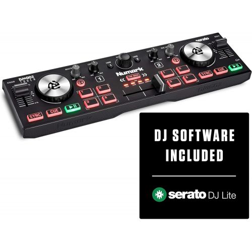  [아마존베스트]Numark DJ2GO2 Touch  Compact 2 Deck USB DJ Controller For Serato DJ with a Mixer/Crossfader, Audio Interface and Touch Capacitive Jog Wheels