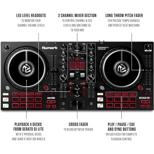  [아마존베스트]Numark Mixtrack Pro FX  2 Deck DJ Controller For Serato DJ with DJ Mixer, Built-in Audio Interface, Capacitive Touch Jog Wheels and FX Paddles