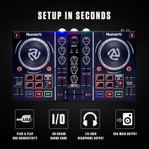  Numark Party Mix  Starter DJ Controller with Built-In Sound Card & Light Show, and DJ Software Included for Download