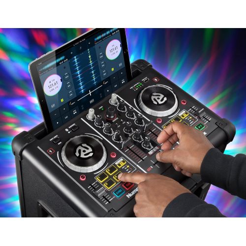  Numark Party Mix Pro  DJ Controller With Built-In Sound Reactive Light Show, Rechargeable Long-Life Portable Speaker, Easy-Pair Bluetooth Connectivity and DJ Software For Mac  PC