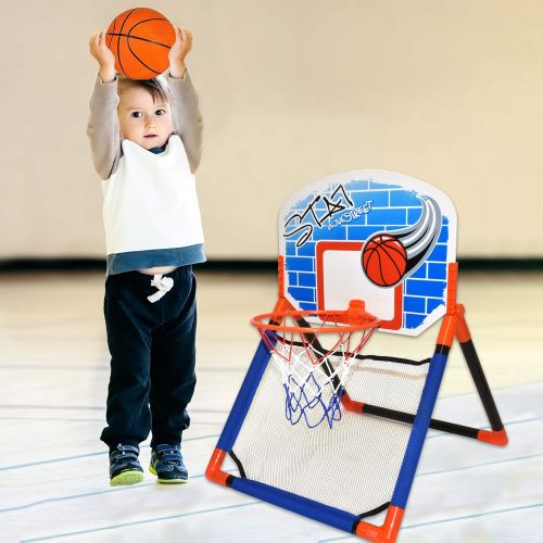  [아마존베스트]Basketball Hoop for Kids - 2 in 1 Over The Door and Floor Basketball Play Set for Toddlers, Boys and Girls Outdoor and Indoor Sport, Ball Included