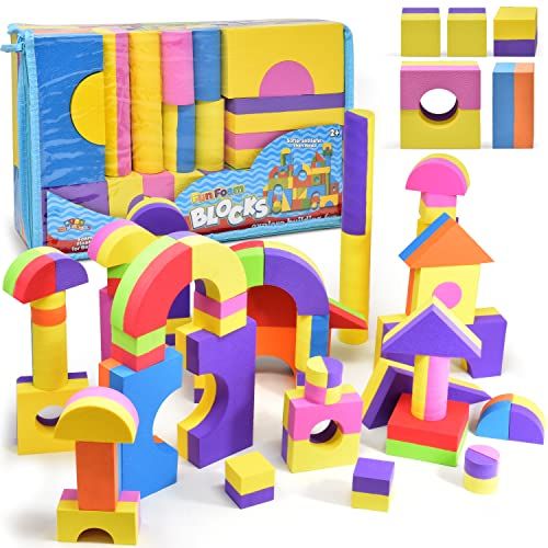  Number 1 in Gadgets Foam Building Blocks, Building Toy for Girls and Boys, Ideal Blocks Construction Toys for Toddlers, 52 Pieces Different Shapes and Sizes, Waterproof, Bright Colors, 100% Safe, Non