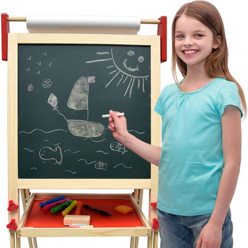  [아마존베스트]Number 1 in Gadgets Deluxe Standing Art Easel - Dry-Erase Board, Chalkboard, Paper Roller,Magnetic Whiteboard, Includes Paper Roll, and Accessories,The Ultimate All-in-One Wooden Kids Art Easel, Young