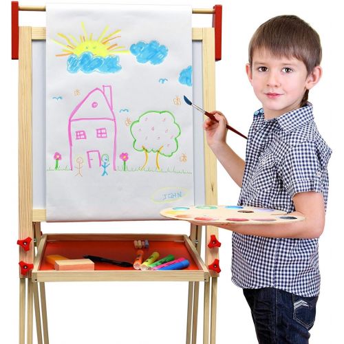  [아마존베스트]Number 1 in Gadgets Deluxe Standing Art Easel - Dry-Erase Board, Chalkboard, Paper Roller,Magnetic Whiteboard, Includes Paper Roll, and Accessories,The Ultimate All-in-One Wooden Kids Art Easel, Young