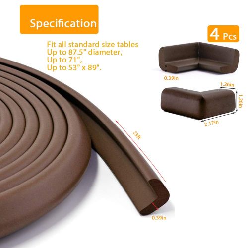  [아마존베스트]Besego Edge & Corner Guards Set, 24.36Ft [23Ft Edge + 8 Corner] Safety Furniture Bumper with 4Pcs Foam Door Stopper for Table, Stair, Cabinet, Countertop(Brown)