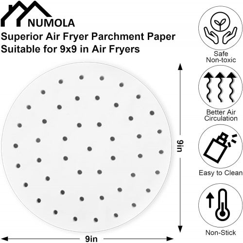  Air Fryer Parchment Paper, Numola 100 Pcs Air Fryer Liners, 9 Inch Perforated Parchment Paper for Air Fryer, Parchment Paper Air Fryer Compatible with Ninja, Cuisinart, COSORI, Pow