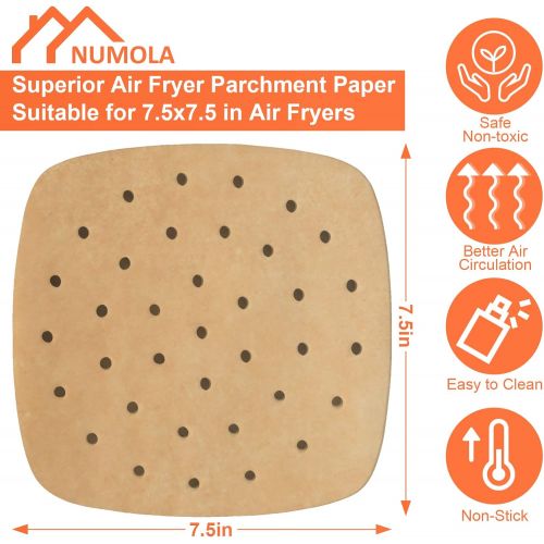  Numola Air Fryer Parchment Paper, 100 PCS 7.5 inch Square Air Fryer Liners, Unbleached Perforated Parchment Paper for Air Fryer Compatible with Ninja, Cuisinart, COSORI, PowerXL,In