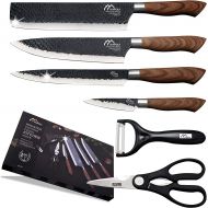 Numola 6 Pieces Black Professional Chef Knife Set Sharp Meat Knives for Cooking, Forged Kitchen Knife with High Carbon Stainless Steel Cutlery Ergonomic Design Handle with Gift Box