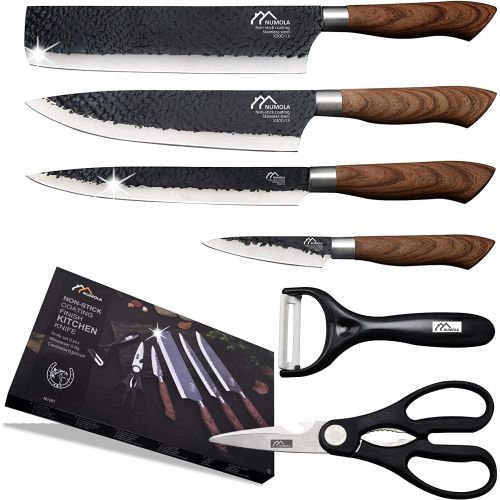  [아마존베스트]Numola 6 Piece Black Professional Chef Knife Set Sharp Kitchen Knives with Exquisit Gift Box, High Carbon Stainless Steel Kitchen Knife Cutlery Set PP Handle with Ergonomic Design