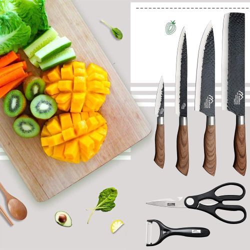  [아마존베스트]Numola 6 Piece Black Professional Chef Knife Set Sharp Kitchen Knives with Exquisit Gift Box, High Carbon Stainless Steel Kitchen Knife Cutlery Set PP Handle with Ergonomic Design