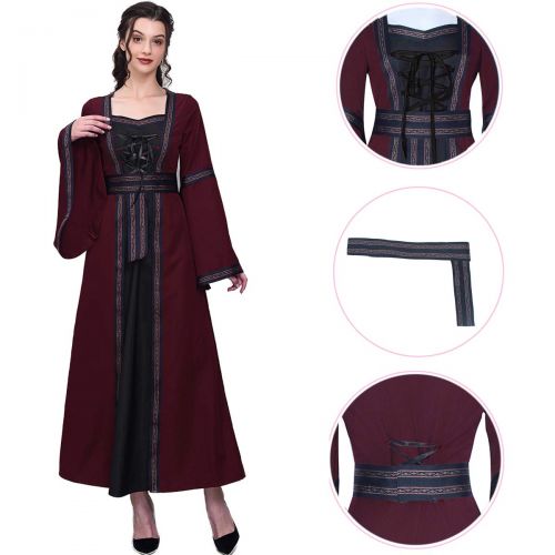  Nuoqi Renaissance Medieval Womens Upgrade Victorian Irish Gown Costume Long Dress