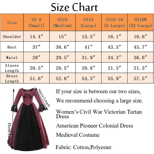  Nuoqi Women Civil War Victorian Dress Costume American Pioneer Colonial Prairie Dress