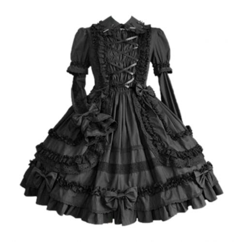  Nuoqi Womens Lolita Lace Retro Court Prom Puff Dress French Apron Maid Princess Bowknot Multi Layers Skirts for Girls