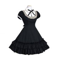 Nuoqi Lolita Sweet Princess Summer Dresses Japanese Maid Lace Short Sleeve Dress