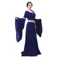 Nuoqi Womens Medieval Maxi Dress Renaissance Princess Girls Long Flared Sleeve Costume Irish Gothic Vintage Victorian Retro Gown