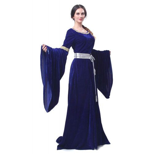  Nuoqi Womens Medieval Maxi Dress Renaissance Princess Girls Long Flared Sleeve Costume Irish Gothic Vintage Victorian Retro Gown