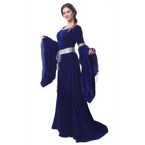  Nuoqi Womens Medieval Maxi Dress Renaissance Princess Girls Long Flared Sleeve Costume Irish Gothic Vintage Victorian Retro Gown