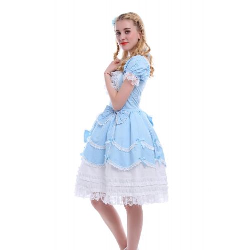  Nuoqi Girls Lolita Gothic Dress Princess Layers Evening Party Blue Dress