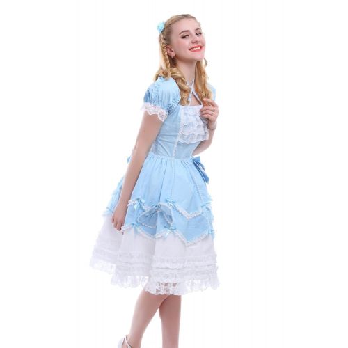  Nuoqi Girls Lolita Gothic Dress Princess Layers Evening Party Blue Dress