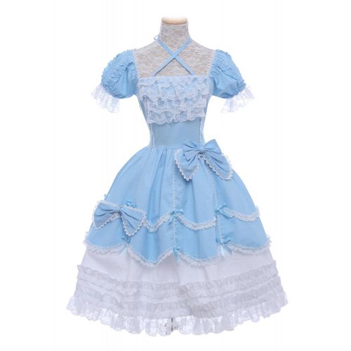  Nuoqi Girls Lolita Gothic Dress Princess Layers Evening Party Blue Dress