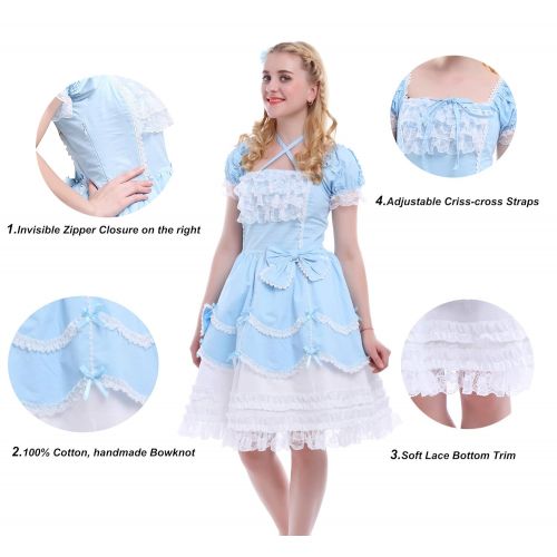  Nuoqi Girls Lolita Gothic Dress Princess Layers Evening Party Blue Dress