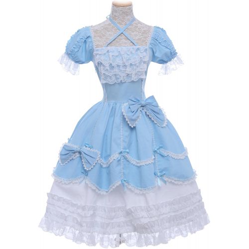  할로윈 용품Nuoqi Girls Lolita Gothic Dress Princess Layers Evening Party Blue Dress