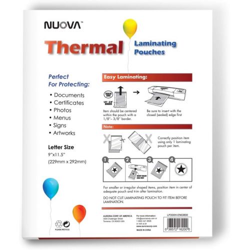  [아마존베스트]NUOVA Nuova Premium Thermal Laminating Pouches, 9 x 11.5/Letter Size/3 mil, 200 Pack (LP200H)