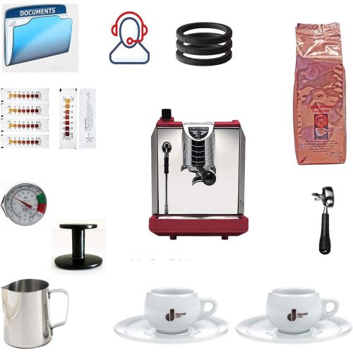  Nuova Simonelli Simonelli Oscar Tank Red Espresso Machine Bundle with Coffee, Latte Gear Accessories (11 Items)