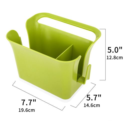  Nuovoware Kitchen Utensil Holder, Flatware Caddy Plastic Utensil Container Cutlery Organizer Drying Napkin Holder with Fine Mesh and Base Plate for Kitchen Countertop - Green