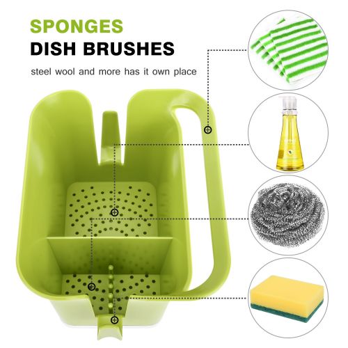  Nuovoware Kitchen Utensil Holder, Flatware Caddy Plastic Utensil Container Cutlery Organizer Drying Napkin Holder with Fine Mesh and Base Plate for Kitchen Countertop - Green