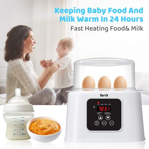  Nurch Baby Bottle Warmer 6-in-1 Baby Food Heater Rapid Heating with LCD Display Accurate Temperature Control with Pliers, Brush, Egg Steamer Tools Large Capacity