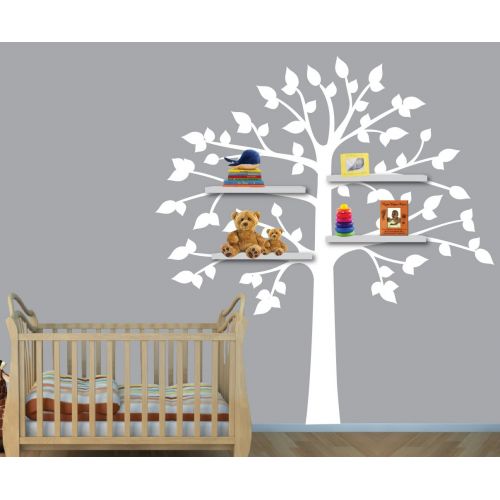  Nursery Decals and More Childrens Wall Decals, White Tree Wall Decal, Perfect for Shelf or Shelving