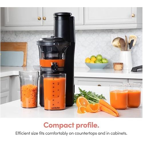  nutribullet Slow Juicer, Slow Masticating Juicer Machine, Easy to Clean, Quiet Motor & Reverse Function, BPA-Free, Cold Press Juicer with Brush, 150 Watts, Charcoal Black, NBJ50300, 24-oz