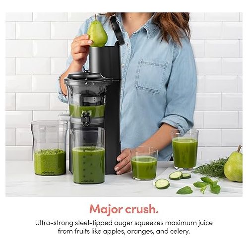  nutribullet Slow Juicer, Slow Masticating Juicer Machine, Easy to Clean, Quiet Motor & Reverse Function, BPA-Free, Cold Press Juicer with Brush, 150 Watts, Charcoal Black, NBJ50300, 24-oz