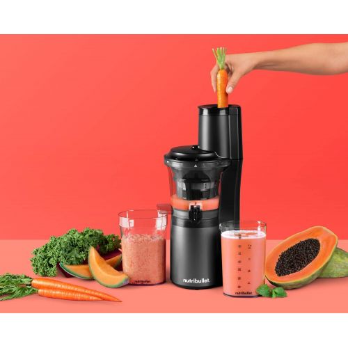  nutribullet Slow Juicer, Slow Masticating Juicer Machine, Easy to Clean, Quiet Motor & Reverse Function, BPA-Free, Cold Press Juicer with Brush, 150 Watts, Charcoal Black, NBJ50300