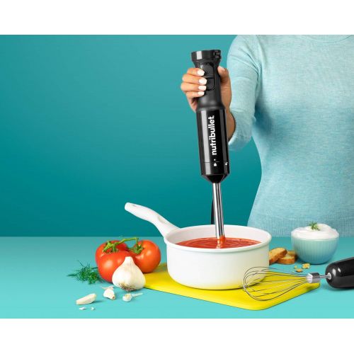  nutribullet Immersion Blender, Handheld Blender, Stainless Steel Blending Arm & Whisk Attachment, For Smoothies, Soups & Dips, 350 Watt, Charcoal Black, NBI50100