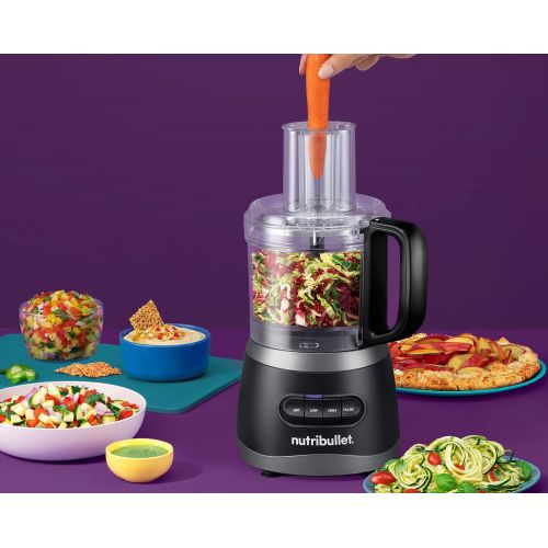  nutribullet NBP50100 Food Processor 450-Watts with 7-Cup Capacity and Stainless Steel Slice, Shred, Chop and Dough Attachments, Black