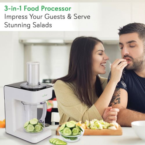  NutriChef PKESPR26 Electric Food Spiralizer - 3-in-1 Food Processor, Salad Shooter, Shredder