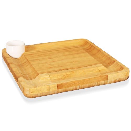  Nutrichef Natural Bamboo Cheese Board & Cutlery Set with Drawer Compartment