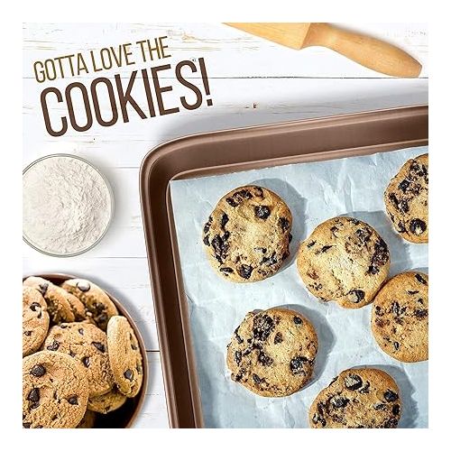  NutriChef 2-Piece Premium Nonstick Cookie Sheets for Baking - Slick Carbon Steel Baking Sheet Set w/ Raised Edges for Roasting, Baking, & More - 15