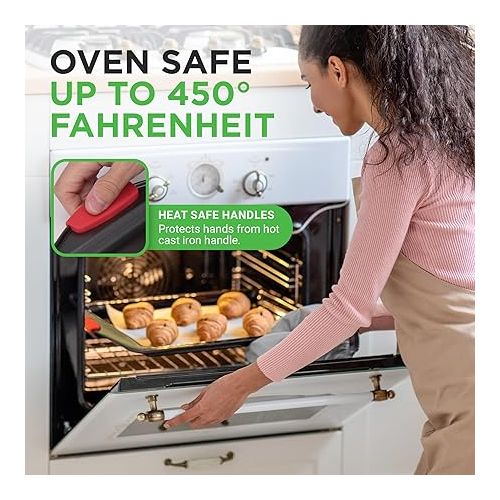  NutriChef 3-Piece Nonstick Kitchen Oven Baking Pans - Premium & Stylish Non-Stick Steel, Commercial Grade Restaurant Quality Metal Bakeware with Red Silicone Handles - Easy to Clean, NCSBS3S