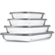 NutriChef 4 Sets Glass Bakeware - High Borosilicate Rectangular Glass Baking Dish w/Gray BPA-Free PE Lids, Freezer-to-Oven Home Kitchen Bake Casserole Food Storage Stackable Tray Pan, Dishwasher Safe