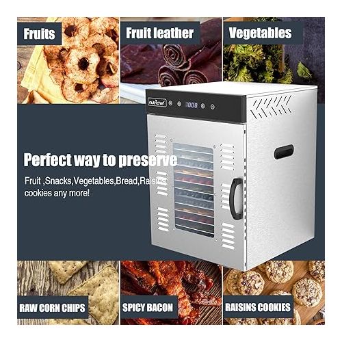  NutriChef Commercial Electric Food Dehydrator Machine - 16 Shelf Extra Large Capacity - Stainless Steel Trays - 1500-Watts, Digital Timer & Temperature Control - 18.58 x 19.10 x 24.88 IN