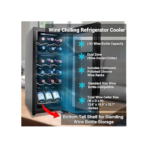  NutriChef PKCWCDS188 Cellar Cooler for White and Red Wines Chiller, 18 Bottle Dual Zone-Black