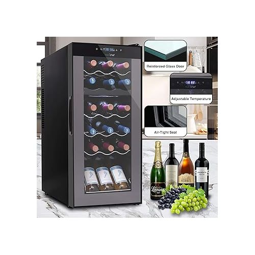  NutriChef PKCWCDS188 Cellar Cooler for White and Red Wines Chiller, 18 Bottle Dual Zone-Black