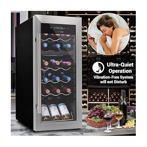  NutriChef PKCWCDS185 Cellar Cooler for White and Red Wines Chiller, 18 Bottle Dual Zone-Stainless Steel