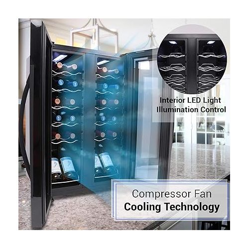 NutriChef PKCWC240 Cellar Cooler for White and Red Wines Chiller, 24 Bottle Dual Zone-Black